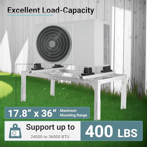Eastrexon Mini Split Ground Stand, Adjustable Anti-Vibration Mini Split Stand w/ 400LBS Load Capacity, Heavy Duty AC Stand for 9,000-18,000 BTU Ductless Mini Split Air Conditioner Heat Pump