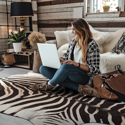 jinchan Zebra Print Area Rug Faux Skin Cowhide Animal Design Mat Faux Suede Safari Accent Rug Indoor Floorcover for Bedroom Living Room 3x4 Feet