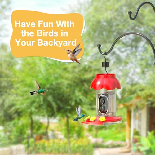 Hummingbird Feeder with Camera for Outdoors, Auto Capture & Identify Bird Species, Wide Mouth for Easy Filling with Built-in Ant Moat and Bee Guards, Ideal Bird Watching Gift (Blue)