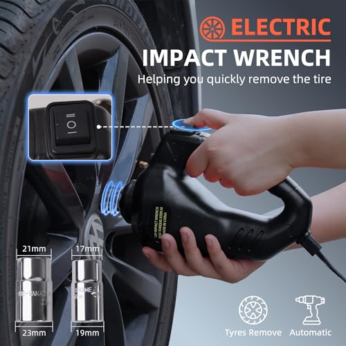 Electric Car Jack Hydraulic Kit 5 Ton 12V with Impact Wrench Power, Built-in Inflator, LED Light, Portable Floor Gata para for Vehicle Truck SUV Automatic Lift Change Tire Repair Black