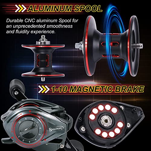 Sougayilang Baitcasting Rod and Reel Combos,Two Pieces Light Weight Pole with High Speed Smooth Powerful Gear Casting Rod Avaliable for Freshwater Saltwater