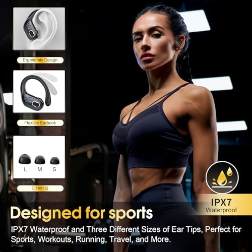 Wireless Earbuds 75hrs Bluetooth 5.3 Headphone Sport, 2024 Bluetooth Earbuds Stereo Deep Bass Over Ear Bud with Earhooks, ENC Noise Cancelling Mic, IPX7 Waterproof Earphone for Workout/Running