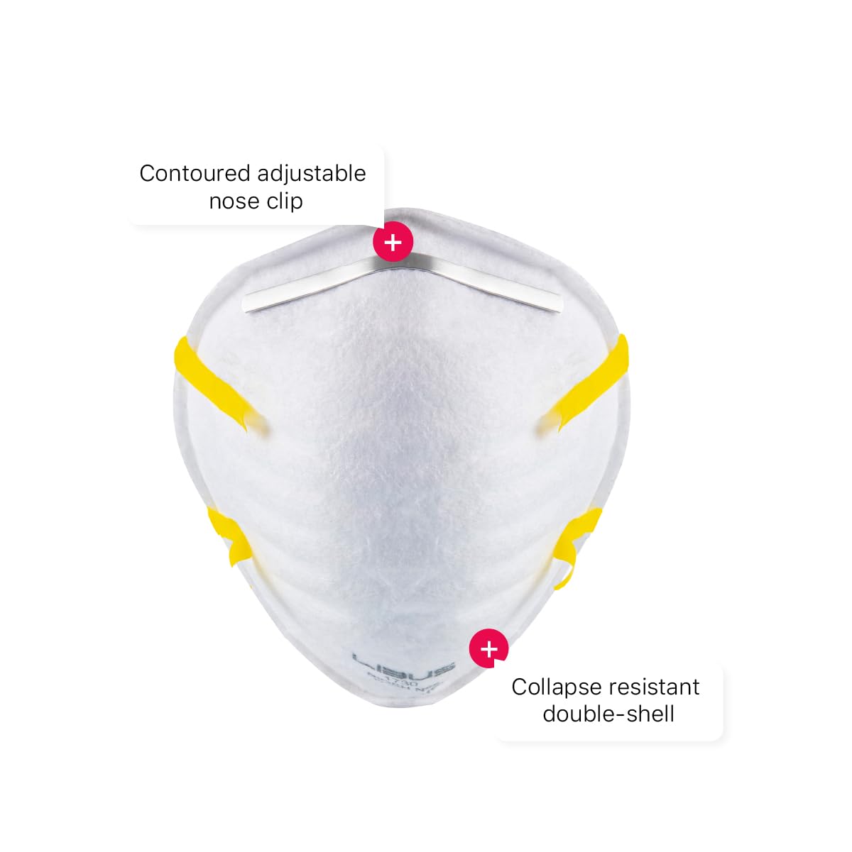 LIBUS N95 Mask NIOSH certified Made in USA, Contoured Adjustable Nose Clip, Collapse Resistant Double-Shell (20 pack)