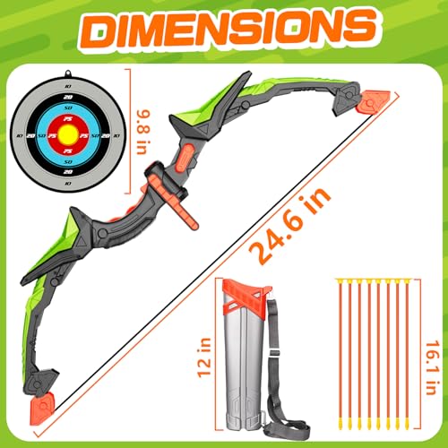Kids Bow and Arrow Toy Set, LED Light Up Archery Toys with 8 Suction Cups Arrows, Outdoor Indoor Shooting Games Toys for 6 7 8 9 10 11 12 Year Old Boys Grils Birthday Gifts