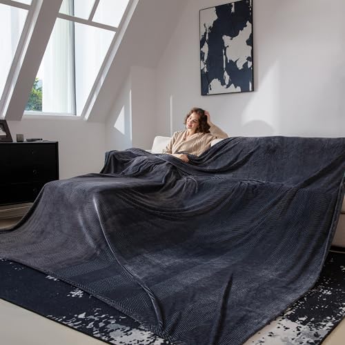 KORBLISS Oversized Blanket 120x120 Inches, Giant Huge Blanket 10'x10' Blanket for Bed, Sofa,Travel and Camping, Extra Large Big Soft Blanket Fits The Whole Family and Outdoor, Dark Grey - Waffle