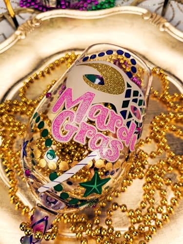 Enesco Designs by Lolita Mardi Gras Hand-Painted Artisan Wine Glass, 15 Ounce, Multicolor