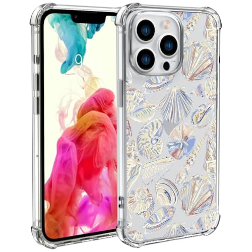 Wihytec Summer Seashell Phone Case for iPhone 12/12 PRO Beach Seashell Starfish Case Cover Clear Phone Case w/Four Corner Reinforced Shockproof Girly Women Phone Cover Transparent Phone Case