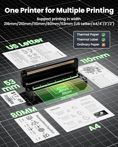 Itari Portable Printer - Portable Printer Wireless for Travel, Bluetooth Printer for Android and iOS Phone, Tablet, Inkless Thermal Compact Printer for Home, School, Office, Support A4 & US Letter