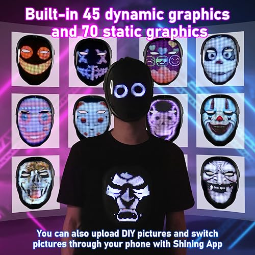 Face Transforming LED Mask with Bluetooth Programmable - LED Light Up Halloween Mask Digital Luminous Mask for Costume
