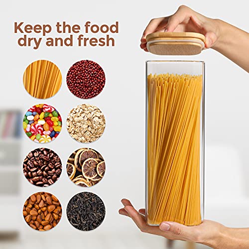 ComSaf 44oz Glass Storage Containers with Lids, Glass Jars with Lids, Clear Food Storage Jar, Square Glass Canister Set of 3, Pantry Organizers and Storage for Flour Oat Pasta Tea Cookie Coffee Bean