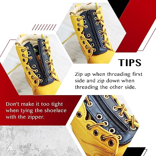 Soletec Leather Lace-in Boot Zipper Inserts for All Brands, Tieless Shoe Laces, 7 Glod Eyelets, 1 Pair, Suede Black