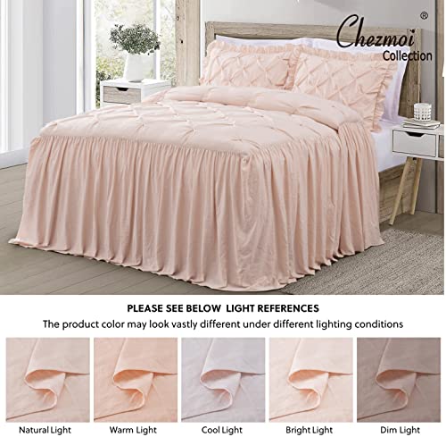 Chezmoi Collection Sinclair 2-Piece Ruffle Skirt Bedspread Set - French Country Chic Farmhouse - Twin, Blush