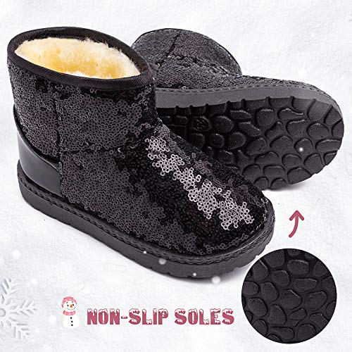 techcity Boys Girls Winter Warm Snow Boots Sequin Fur Lined Waterproof Boot Glitter Princess Outdoor Shoes(Toddler/Little Kid)