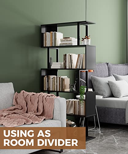 Gadroad 5-Tier Geometric Bookcase,S Shaped Bookshelf, Wood Decorative Storage Shelving, Modern Freestanding Display Shelves, Tall Book Shelf Unit for Living Room Bedroom, Black