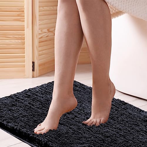 CozeCube Black Bathroom Rug 32" x 20", Bath mats for Bathroom Non Slip, Ultra Soft Bath Rugs for Bathroom Washable, Plush Microfiber Area Rugs for Bedroom