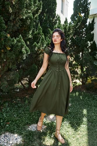 Corset Dress for Women Sleeveless Renaissance Dress Midi Ladies Summer Dresses Army Green S