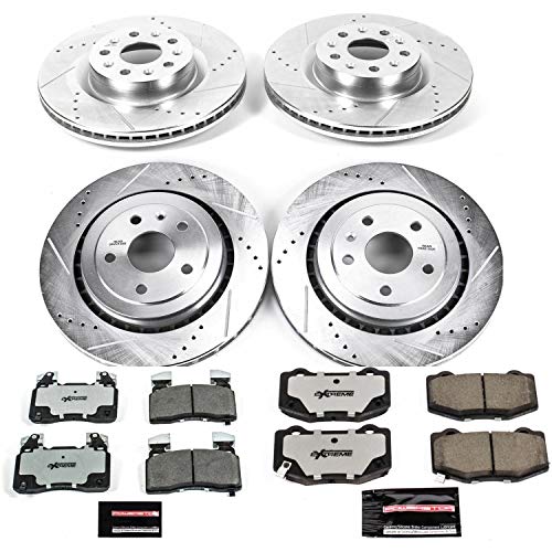 Power Stop Brake Kit For 2016-2021 Chevy Camaro SS [Models with 4 Piston Front Caliper] - Front and Rear Z26 Carbon Fiber Brake Pads with Drilled and Slotted Brake Rotors Replacement, K7226-26