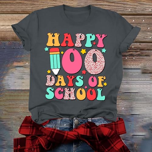 Deal of Day 100th Day of School Shirt Amázon Clearance Items Outlet 90 Percent Off Lo Más Vendido En Amázon 2024 Amázon Haul Items Under 20 Womens Shirts Short Sleeve,A2-Dark Gray,XX-Large