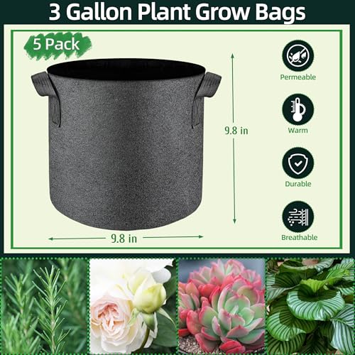 lucdnc 5 Pcs Grow Bags Plant Grow Bags Multi-Purpose Nonwoven Fabric Pots with Durable Handles,Outdoor Garden Plant Pots for Vegetables Fruits Flowers Herb Succulent Bonsai Plants