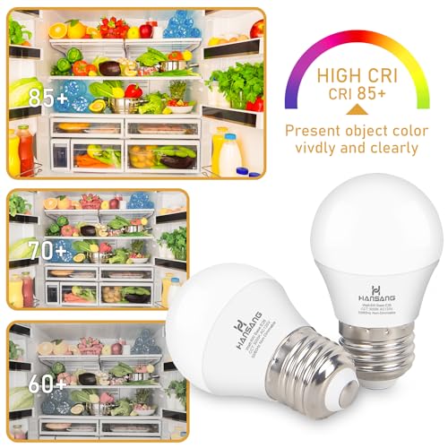 hansang LED Refrigerator Light Bulb E26 Base, 3000K Soft White, 6W Waterproof Appliance Bulb 60Watt Equivalent, A15 Small Fridge Light Bulb, Frigidaire Freezer Bulbs, 120V, 600LM, 2 Pack, Non-Dimmable