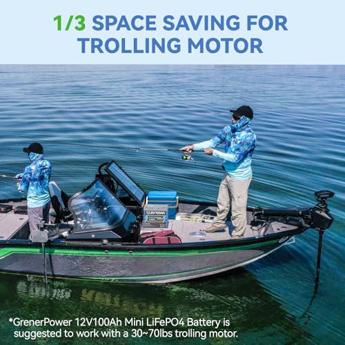 GrenerPower 12.8V100Ah LiFePO4 Battery, Fit with BCI G24 Size, Built-in 100A BMS, 1280Wh Energy for 30-70lbs Trolling Motor, Up to 4P4S-24V/36V/48V Lithium Battery for RVs, Camping, Solar Home Use