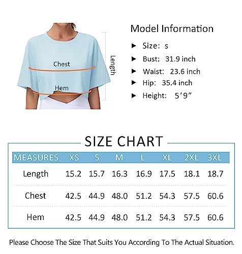 THE GYM PEOPLE Women's Workout Crop Tops Short Sleeve Boxy Oversized T-Shirts with Pockets Light Blue