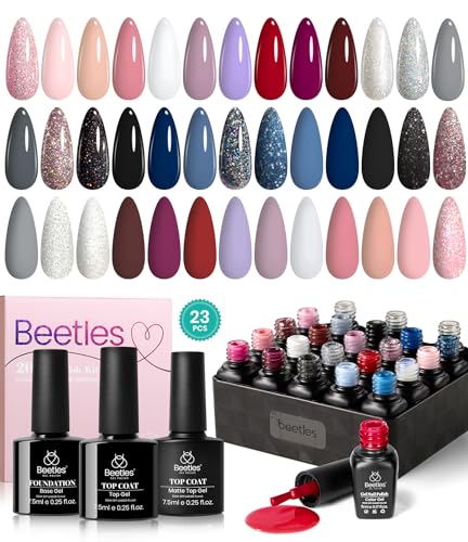 Beetles Cat Eye Gel Nail Polish Set, 20 Colors Magnetic Gel Polish Red Purple Blue Color Fall Gel Polish Set with Double-ended Pen and Magnet Gel, Base & Top Coat, Manicured Soak Off UV for Women