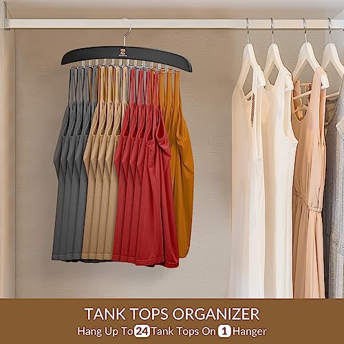 ZEDODIER Tank Top Hangers, Bra Organizer for Closet, 24 Storage Capacity, Non-Slip Hanging Tie Holder Closet Organizer and Storage for Camisoles Tank Tops Bras Ties Swimsuits Strappy Dress, Black