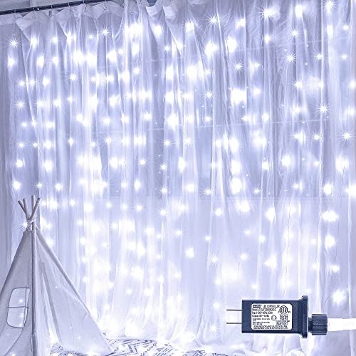 oopswow 304 LED Curtain Lights,8 Modes Hanging Wall Lights Outdoor,Plug in Fairy Curtain String Lights for Window,Ceiling,Party Backdrop,Wedding,Christmas,Halloween,Bedroom Decor(Green)