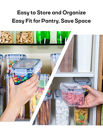 Airtight Food Storage Containers with Lids, Clear Pantry Canister Set for Kitchen Organization, Stackable Organizers for Food, BPA Free Plastic 14-Pack with Different Sizes Dark Gray