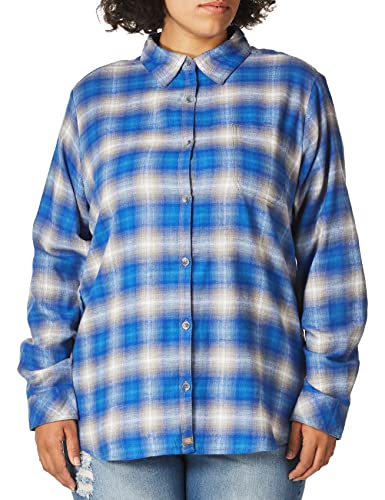 Dickies Women's Long Sleeve Plaid Flannel Shirt, Ink Navy Tartan, Small