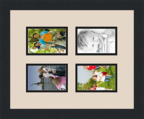 ArtToFrames Collage Photo Frame Double Mat with 4 - 4x6 Openings and Satin Black Frame