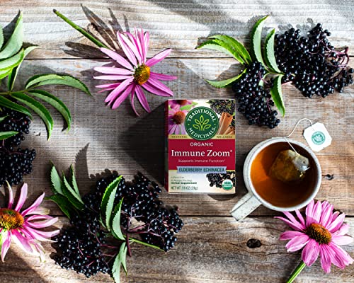 Traditional Medicinals Tea, Organic Immune Zoom Elderberry Echinacea, Supports Immune Function, 16 Tea Bags