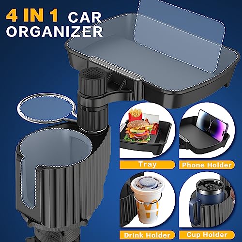 Vondior 2023 Upgraded Car Cup Holder Expander Tray, 4-in-1 Detachable Tray Table with Phone Holder, Dual Cup Holder Compatible with Yeti/Hydro Flask, Road Trip Essentials Car Accessories