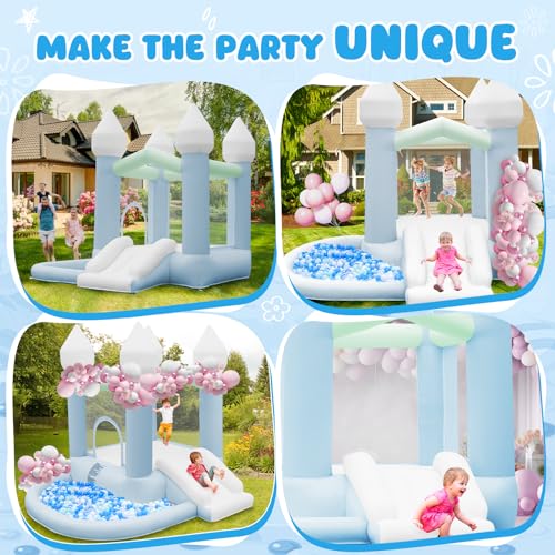 FBSPORT White Bounce House, Inflatable Bouncer with Air Blower,Indoor & Outdoor Bouncy Castle with Big Ball Pit for Wedding Party Kids Birthday Party, Easy to Install