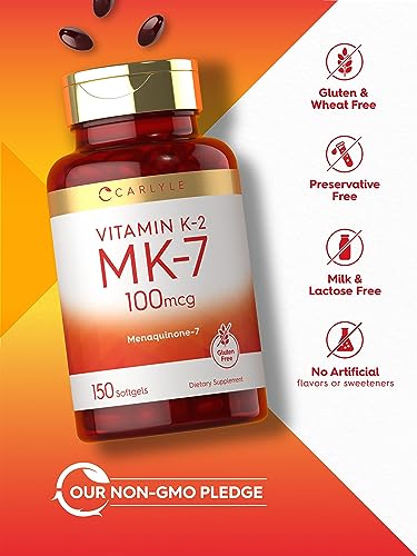 Carlyle Vitamin K2 MK7 100 mcg | 150 Softgels | Non-GMO, Gluten Free Supplement