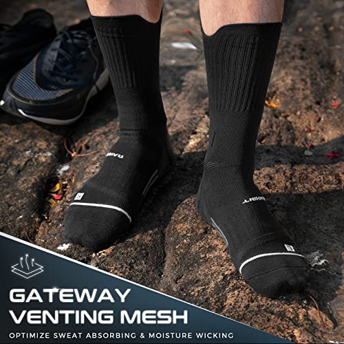 Compression Running Socks 3 Pairs, Cushion Crew Socks, Anti-Blister Moisture Wicking Athletic Hiking Basketball Socks