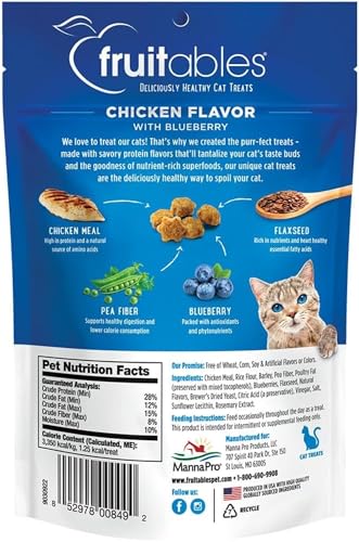 Fruitables Cat Treats – Crunchy Treats For Cats – Healthy Low Calorie Treats Packed with Protein – Free of Wheat, Corn and Soy – Made with Real Chicken with Blueberry – 2.5 Ounces