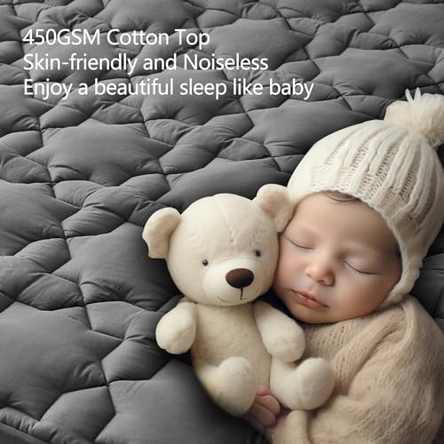 CozyLux Twin Mattress Pad Deep Pocket Up to 21" Non Slip Cotton Cooling Mattress Topper Breathable and Soft Quilted Fitted Mattress Cover Thick Pillowtop 450GSM Bed Mattress Pad (39x75) Inches White