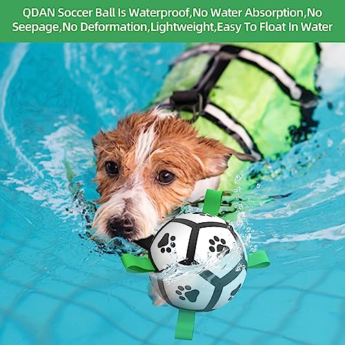 QDAN Extra Large Dog Toys Soccer Ball - Durable Dog Balls for Extra Large Dogs with Straps, Interactive Dog Tug Toy with Strap for Tug of War (9 Inch)