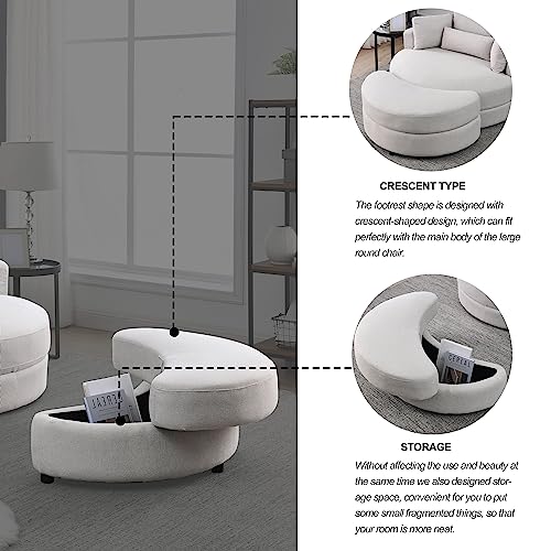 DEINPPA Swivel Accent Chair with Armrest Tray, Round Barrel Chairs with Ottoman for Living Room Bedroom-Corduroy Fabric-Haze Blue