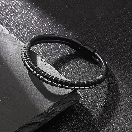 QWNHONEY Morse Code Bracelet Always Remember Bracelet Father'S Day Birthday Graduation Valentines Day Anniversary Christmas Leather Cuff Bangle I Love You Jewelry Gift for Man Him 7.5 Inches
