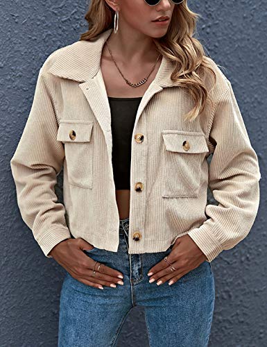 Gihuo Women's Fashion Cropped Shacket Button Down Corduroy Shacket Jackets Casual Plaid Long Sleeve Crop Shirts Jackets Tops (PlaidGreen-M)