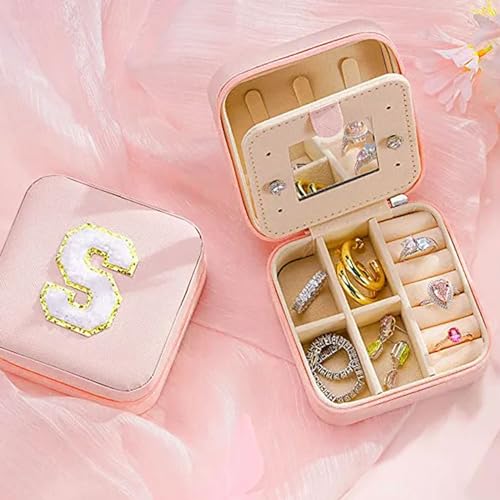 RLGPBON Small Travel Jewelry Case,Personalized Initial Jewelry Box with Initial Charm Bracelet and Necklace for Women,Teen Girls-Y