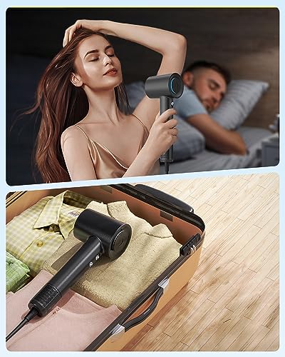 Hair Dryer, zhiyangfei Negative Ion Blow Dryer for Women Men, 110, 000 RPM Brushless Motor, 3 Heat Settings, 360° Rotating Magnetic Nozzle, High-Speed Low Noise Hair Dryer for Home and Travel (Black)