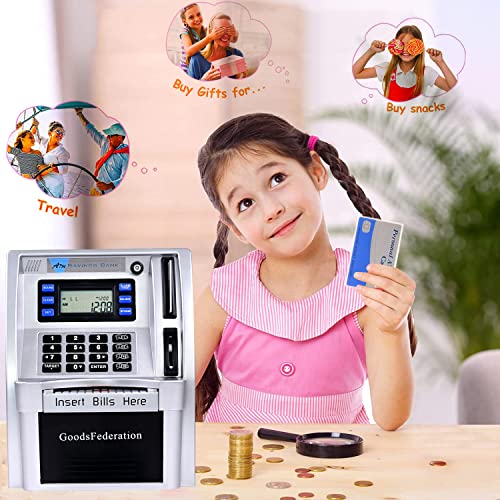 2024 Upgraded ATM Piggy Bank for Real Money for Kids Adults,Toy Money Bank with Card,Password,Coin Recognition,Bill Feeder,Balance Calculator,Electronic Money Safe Coin Box,Hot Gift for Boys Girls