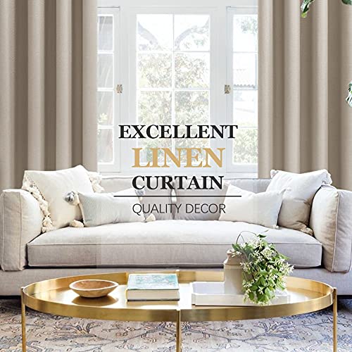 MIULEE 2 Panels Linen Curtains 72 Inches Long Light Grey Blackout Curtain Panels for Bedroom/Living Room Curtain Drapes Thermal Insulating Texture Grommet Top -Clay