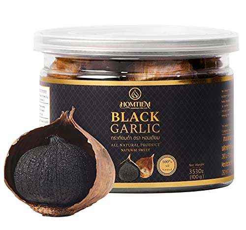Homtiem Black Garlic 3.53 Oz (100g.), Whole Black Garlic Fermented for 90 Days, Super Foods, Non-GMOs, Non-Additives, Ready to Eat for Snack Healthy, Healthy Recipes