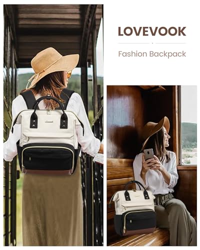 LOVEVOOK Mini Backpack for Women, Small Backpacks Purse, College Bookbag for School, Fashion Bag for Travel Work Gift, Lightweight Daypack, Beige-Black-Brown