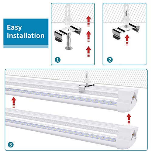 LIGHEART 8FT LED Shop Light (6-Pack) - 120W 14400LM, 6000K Cold White, V-Shape T8 Linkable Fixture - Clear Lens, Plug & Play, Instant On - Fluorescent Replacement for Garage, Warehouse, Workshop